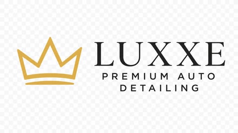 LUXXE Premium Auto Detailing logo featuring a gold crown icon with company name and tagline